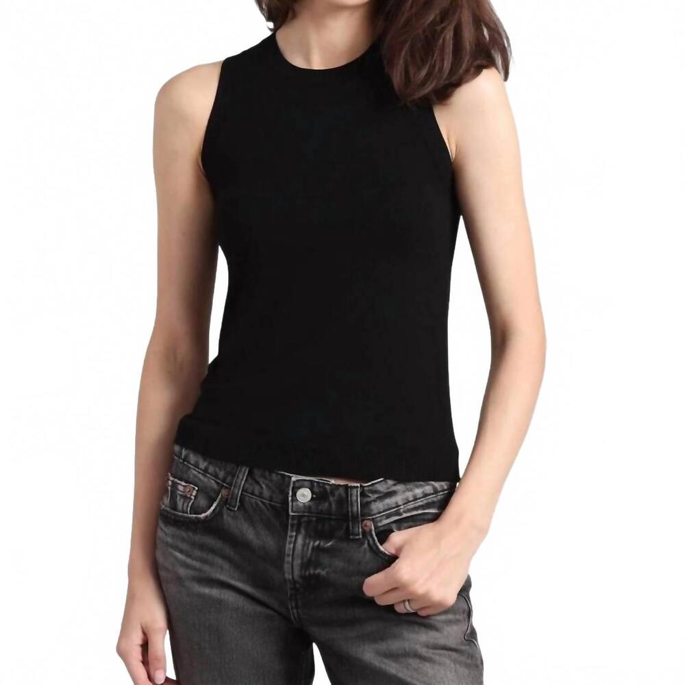 NEW MINNIE ROSE sleeveless viscose crew tank in black